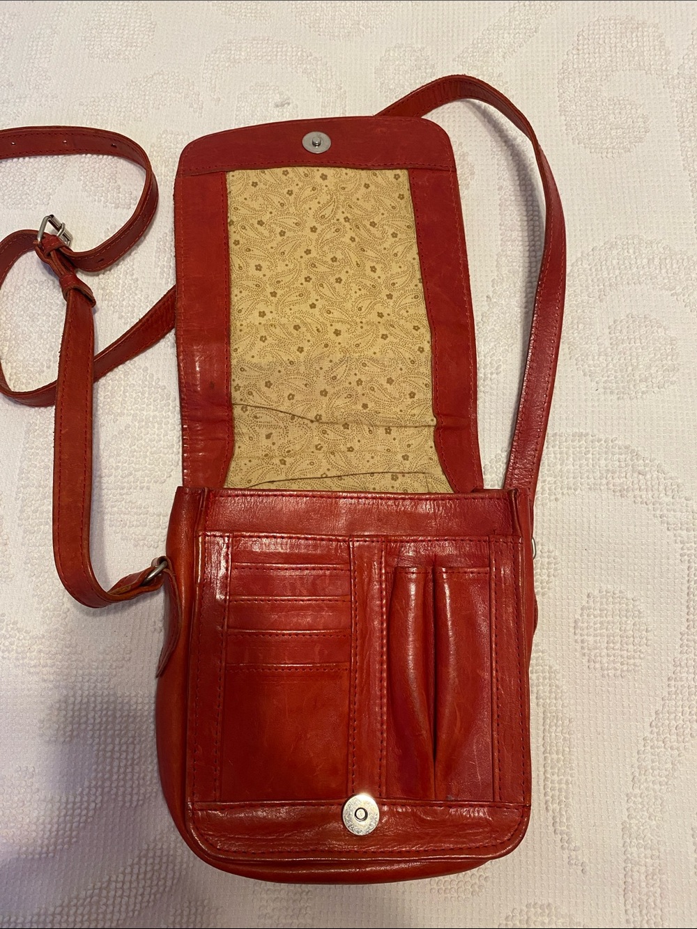 Hand-Tooled Floral Leather Crossbody Bag in Dark Pumpkin color. - Picture 6 of 10